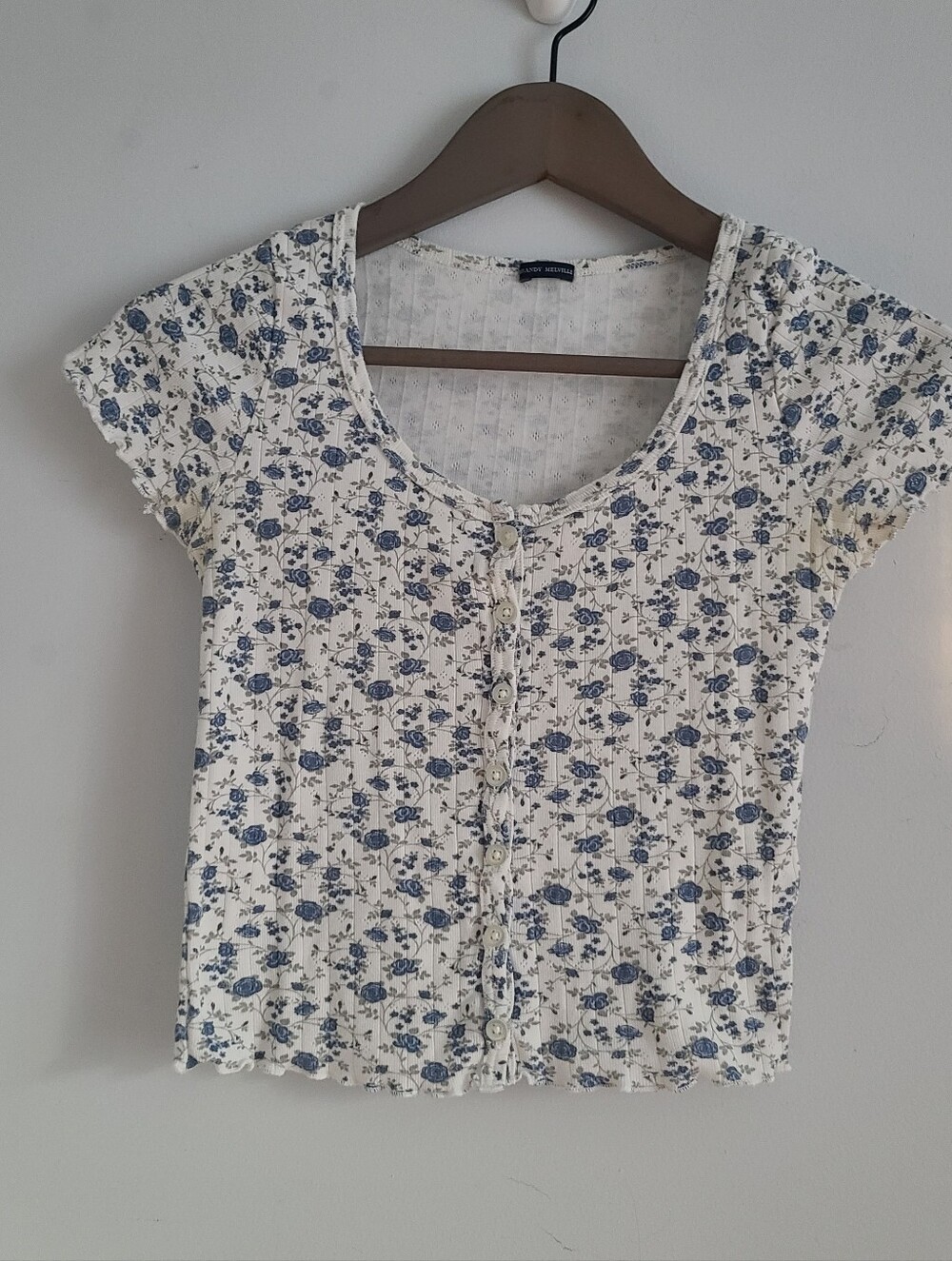 Brandy Melville White Scoop Neck Button-Front Top Size XS